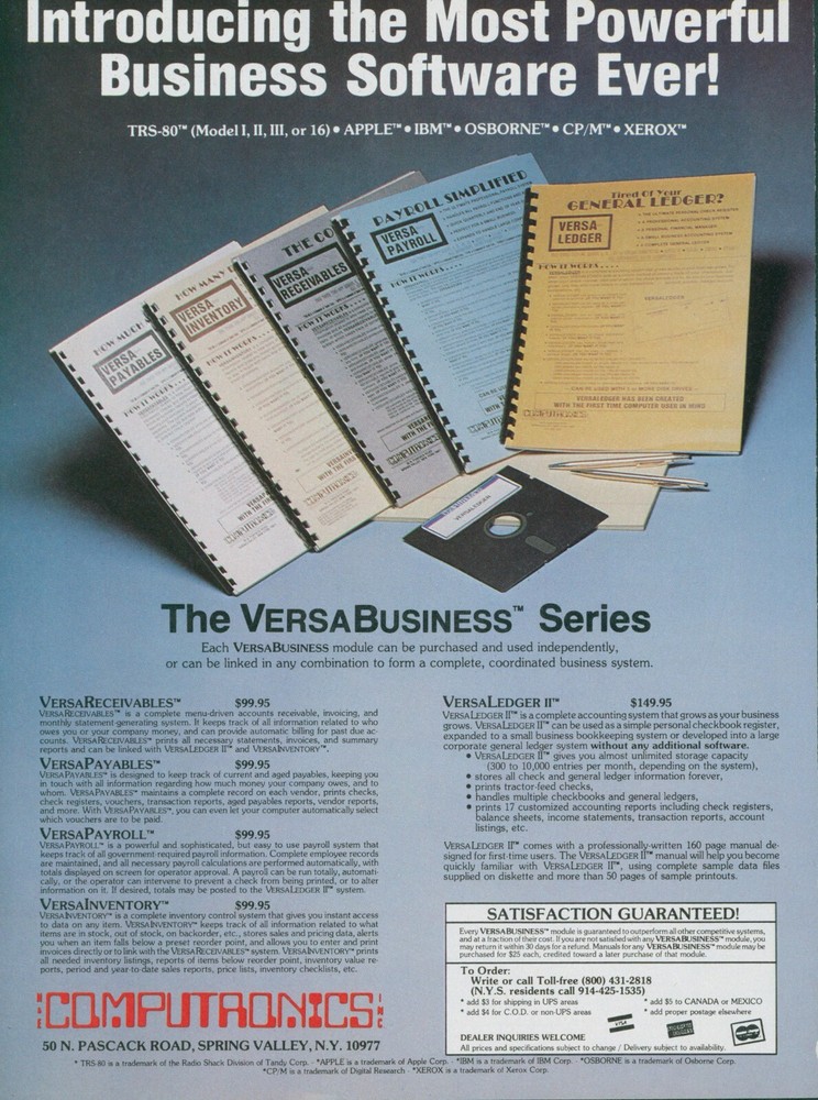 1983 Computronics Most Powerful Business Software Ever VersaBusiness Ad PEC1