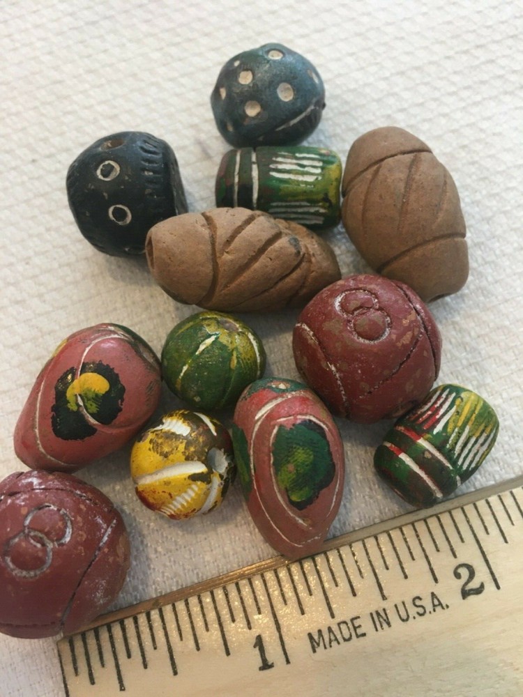 Vtg NOS South American Tribal Terra Cotta Clay Beads Mixed Assortment 12 pcs 2A
