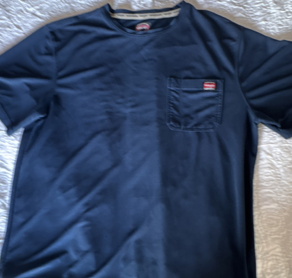 Wrangler Workwear Men's Navy Blue Twill T-Shirt L Short Sleeve Pocket Crew Neck