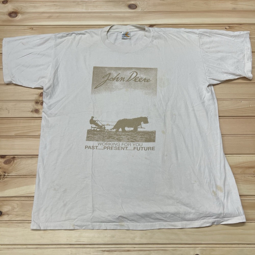Vintage 90s John Deere Work For You Photo Art Advertising Shirt Size XL