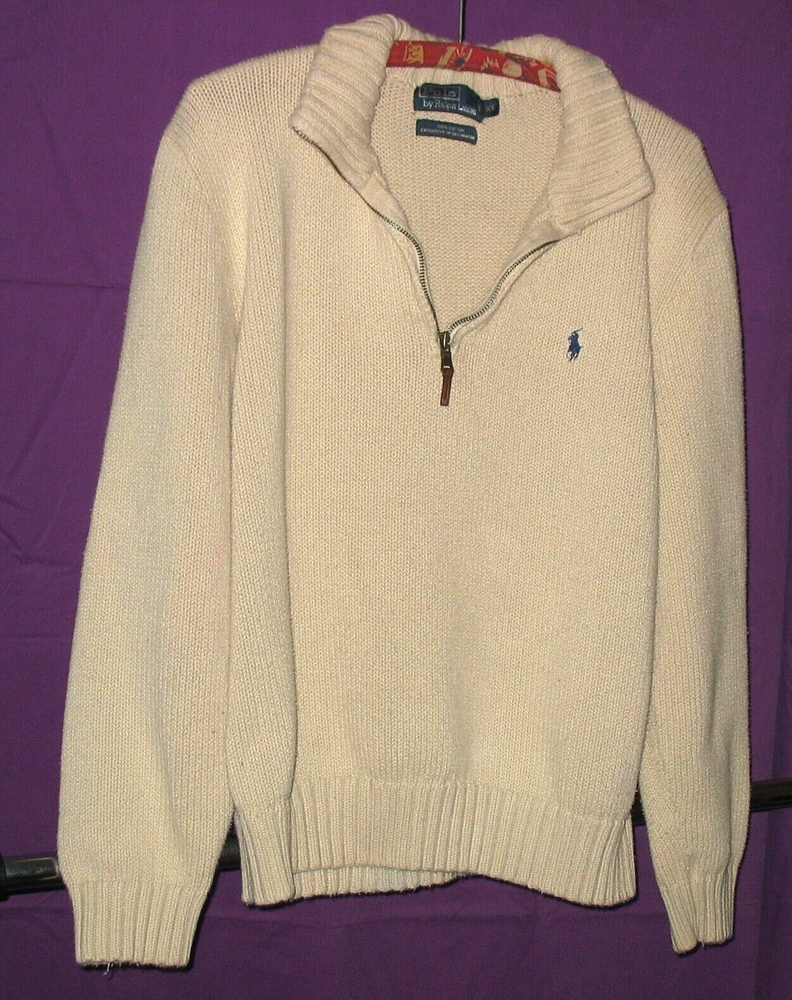 Ralph Lauren Biege Polo Long Sleeve Sweater XL 100% Cotton 1\4 Zipper