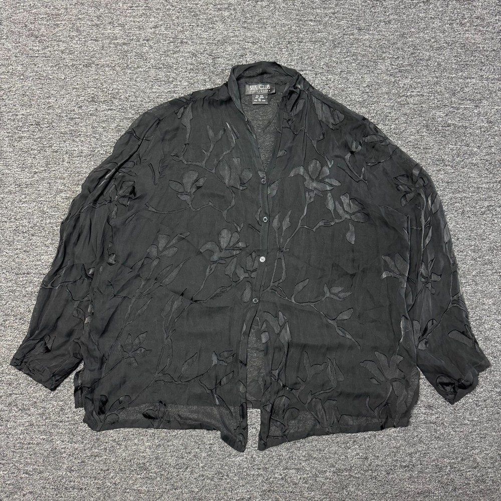 Silk Club Collection Leightweight Button Blouse Top Sz 2XL Black Semi Sheer