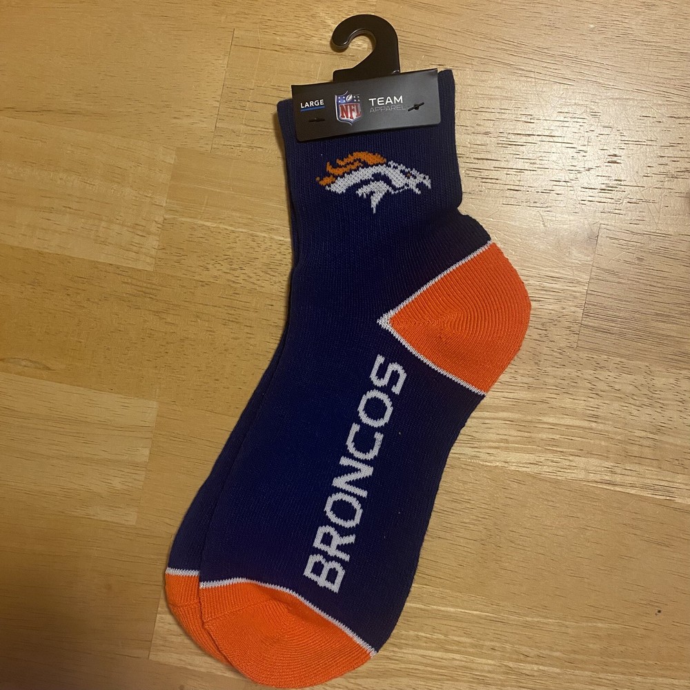 DENVER BRONCOS NFL TEAM FOOTBALL NAVY ORANGE FLEX TOP CREW SOCKS LG 10-13 NWT