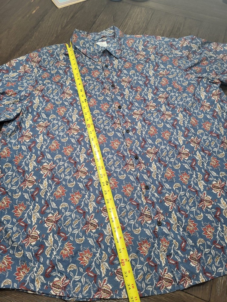 Mutual Weave Button Up Shirt Adult 3XLT Blue Floral Paisley Teardrop Mens Beach