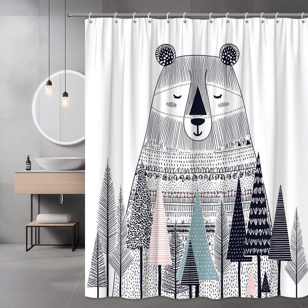 Bear and Trees Shower Curtain, Forest Animal Print
