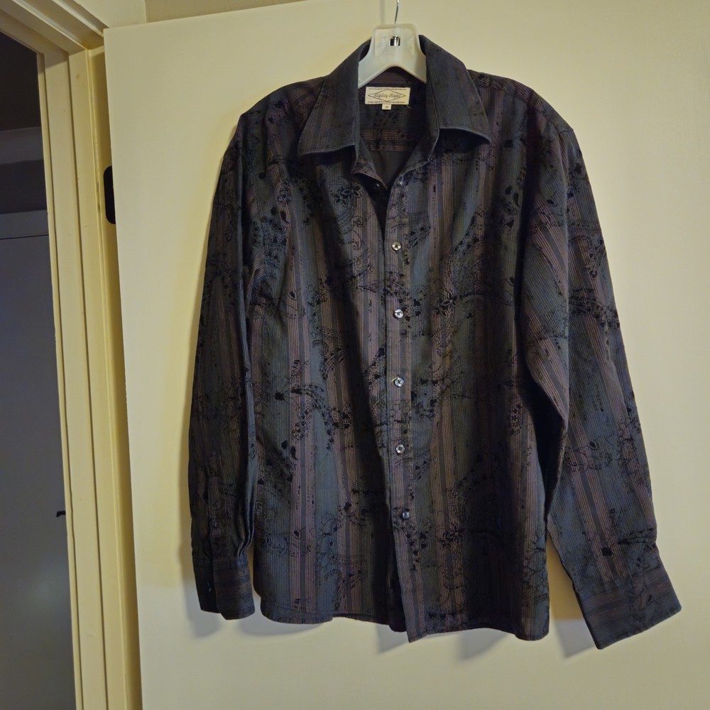 Vintage Eighty Eight Mens Medium Shirt Black Embroidered Button Down