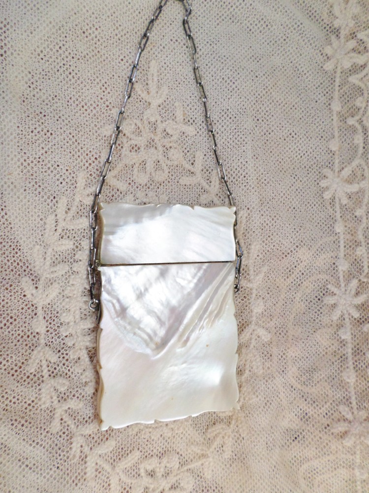 Antique Victorian Ornate Carved Mother Of Pearl Calling Card Case