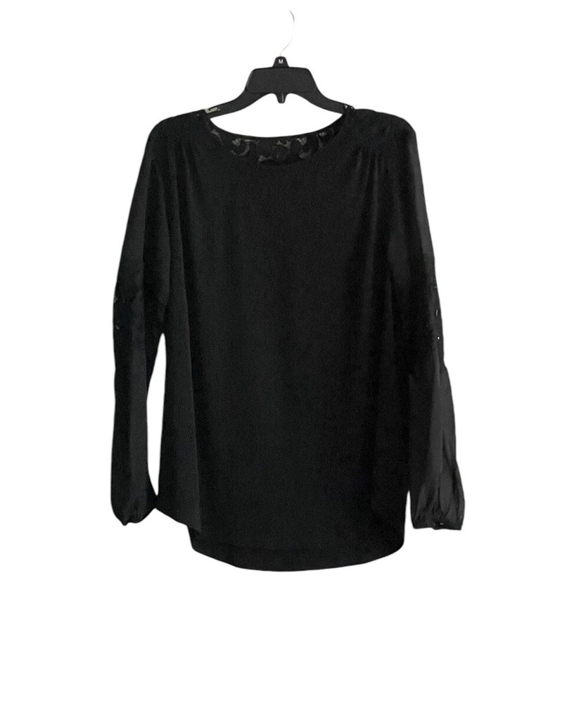Roz & Ali Small Top Black Lace Inset Sheer Long Sleeve Blouse Round Neck NWT