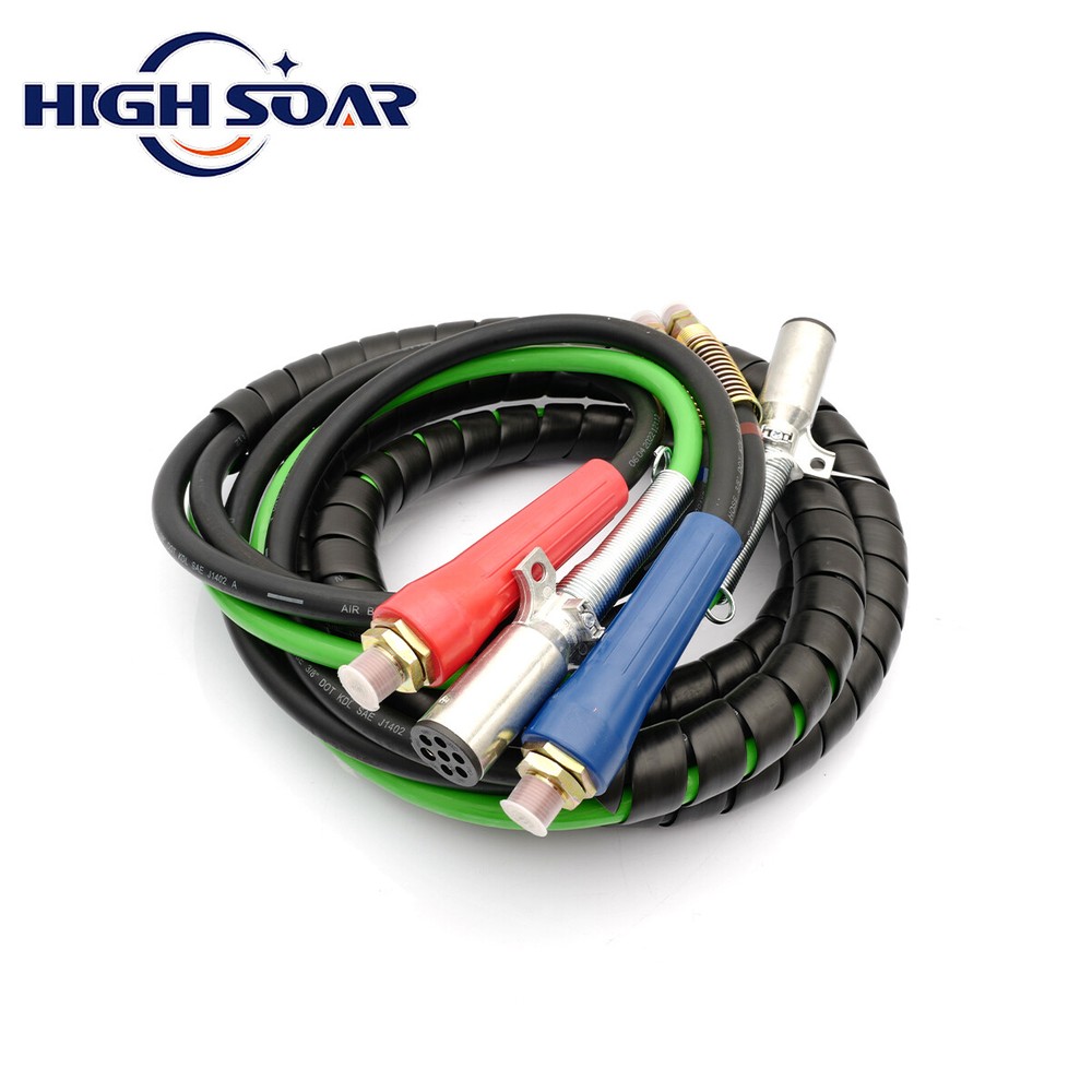 15ft 3 in 1 Semi Truck Trailer ABS & Air Line Hose Wrap 7 Way Electrical Cable-image