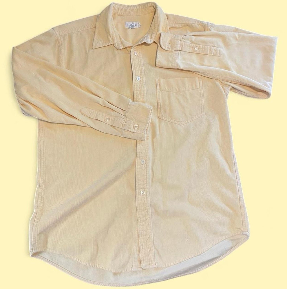 Vintage J.CREW Men's M Yellow Solid Corduroy Cotton Pockets Long Sleeve ButtonUp