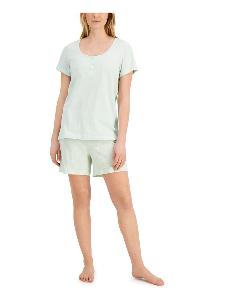 CHARTER CLUB Womens Green Short Sleeve T-Shirt Top and Shorts Pajamas S