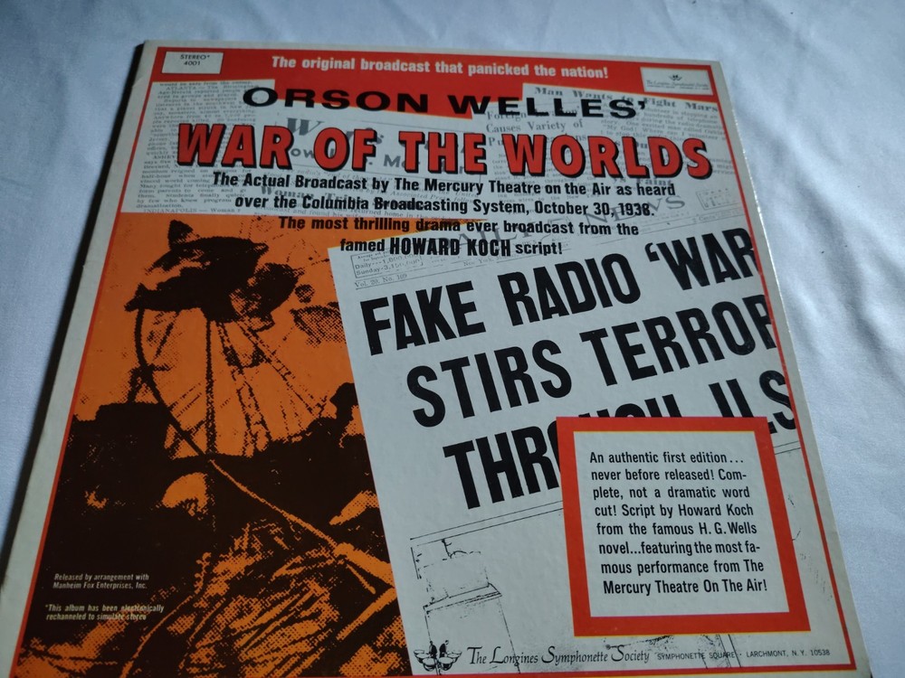 Orson Welles War of the Worlds Radio Show on Vinyl  Album Sci Fi