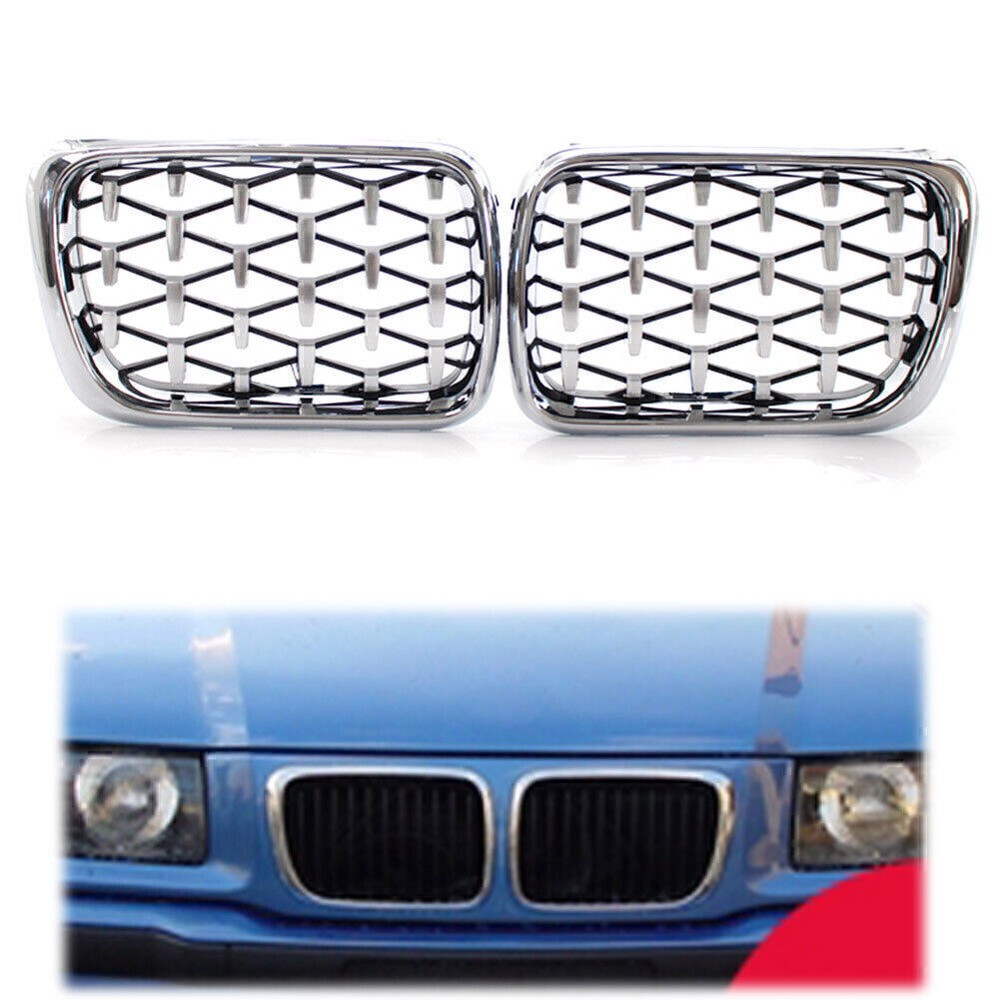 Front Grille Diamond Meteor Style Chrome Grill Fit BMW 3 Series E36 1997-99 US