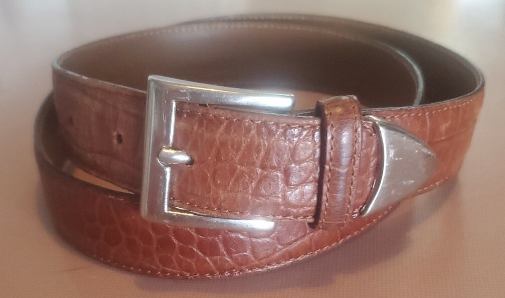 VTG Talbots  Leather Belt Men's 36 6003 Snakeskin Style Italy Silver Tongue