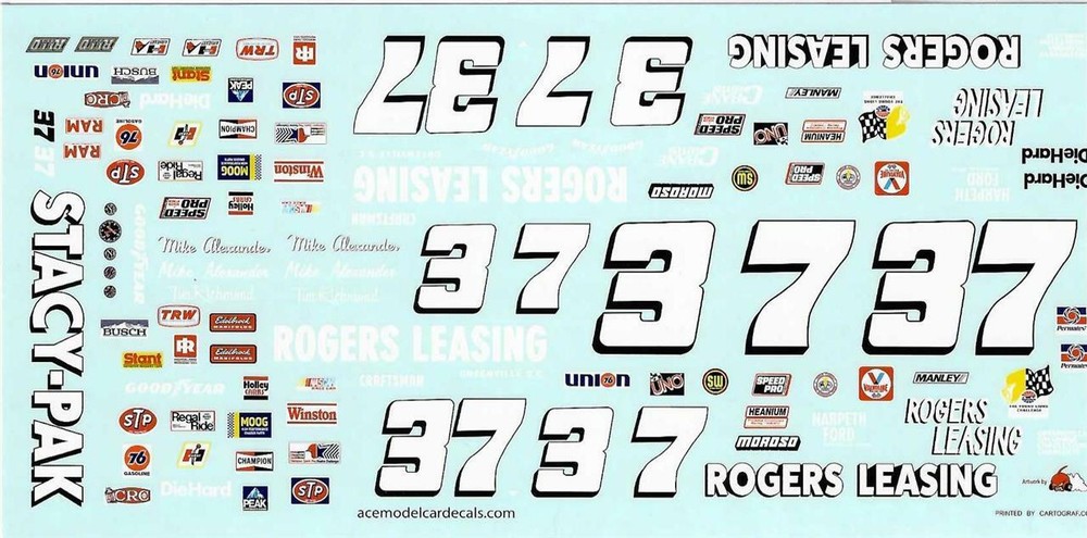 1981 Mike Alexander Tim Richmond NASCAR Ace #37 Rogers Leasing Decal-image