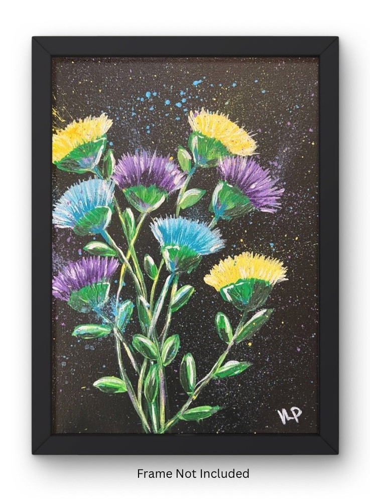 8x10” Abstract Multicolor Bright Flowers Original Art Acrylic On Canvas Panel