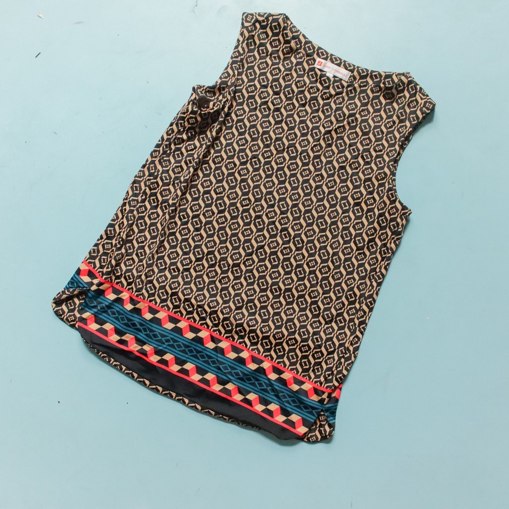 Jude Connally Stacey Sleeveless Graphic Print Blouse in Black Brown Size L