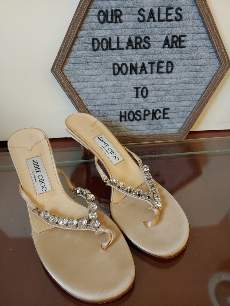 Jimmy Choo Rhinestone Crystal Strappy Sandals Heels Shoes Size 38.5 ~ Very Nice!