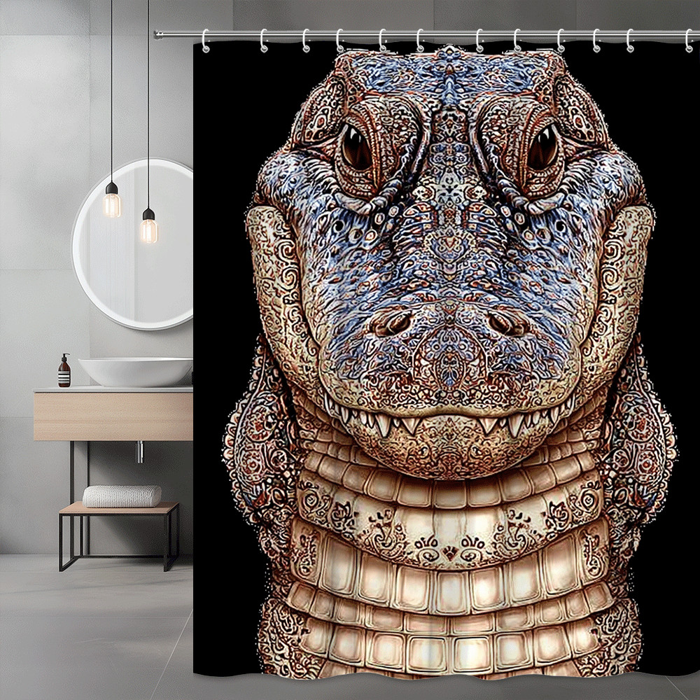 Crocodile Face Print Shower Curtain Black Background