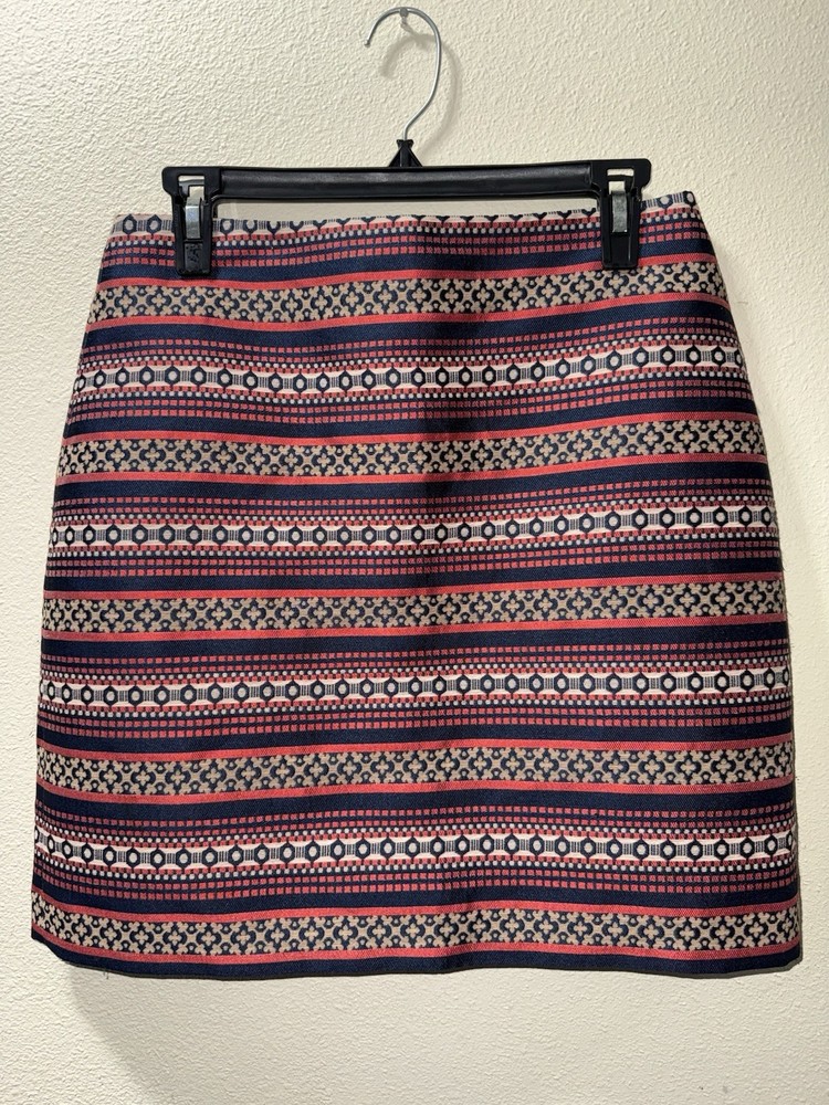 Loft Pencil Skirt Size 4 Knee Length Lined Red Blue Geometric Business