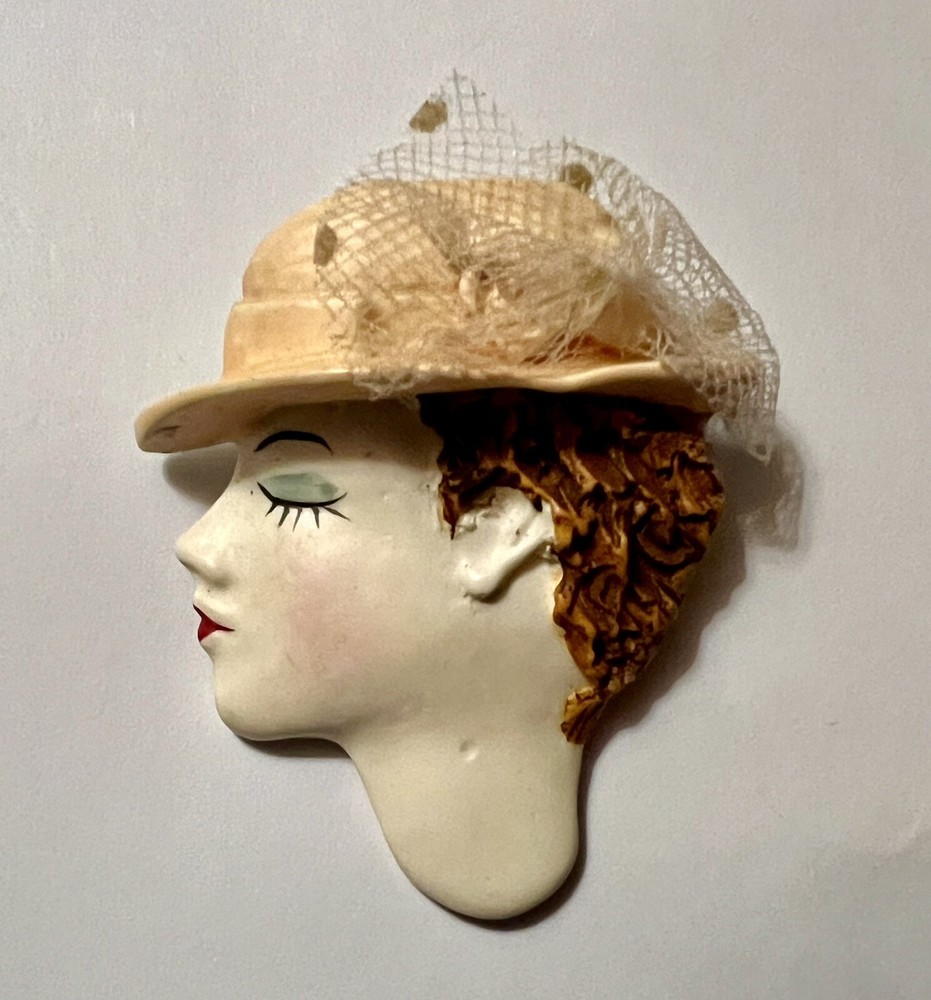 Vintage Art Deco Woman Face Profile Brooch Pin