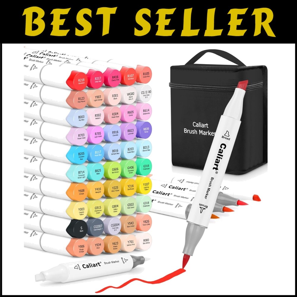 51-Color Dual-Tip Alcohol Brush Markers - Vibrant Art Set for Kids & Adults