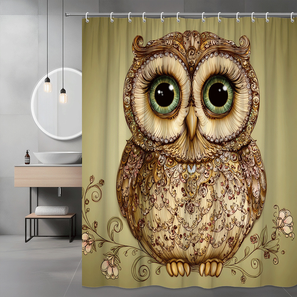 Owl Shower Curtain Floral Graphic Print Boho Style