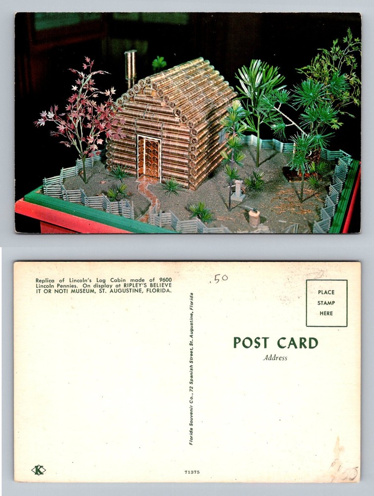 St Augustine, FL-Florida, Ripley's Lincoln Cabin Penny Replica Vintage Postcard