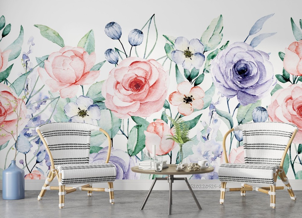 3D Flowers Flora Watercolor Wall Murals Wallpaper Murals Wall Sticker