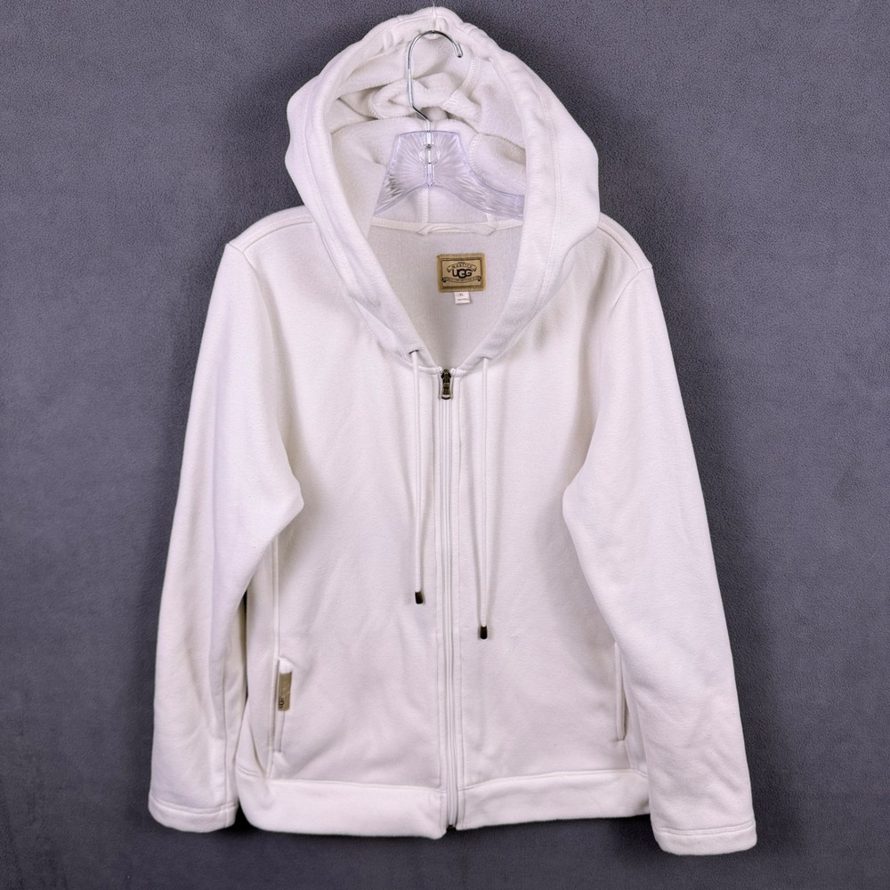 Y2K UGG Womens Hoodie XL Ivory Zip Cotton Blend Fleece Lined Sweatshirt Baddie