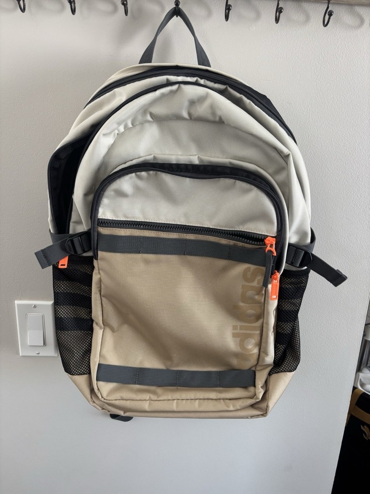 ADIDAS BACKPACK BOOK BAG WITH LAPTOP POCKET Tan Gray- 90288