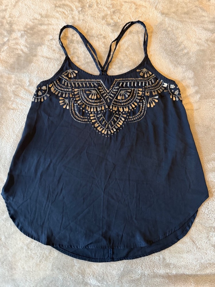 Abercrombie & Fitch Beaded Babydoll Cami Blue Y2K Small