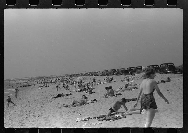 Provincetown Massachusetts 1940 Beach Scene New Beach Dunes Bathers Cars