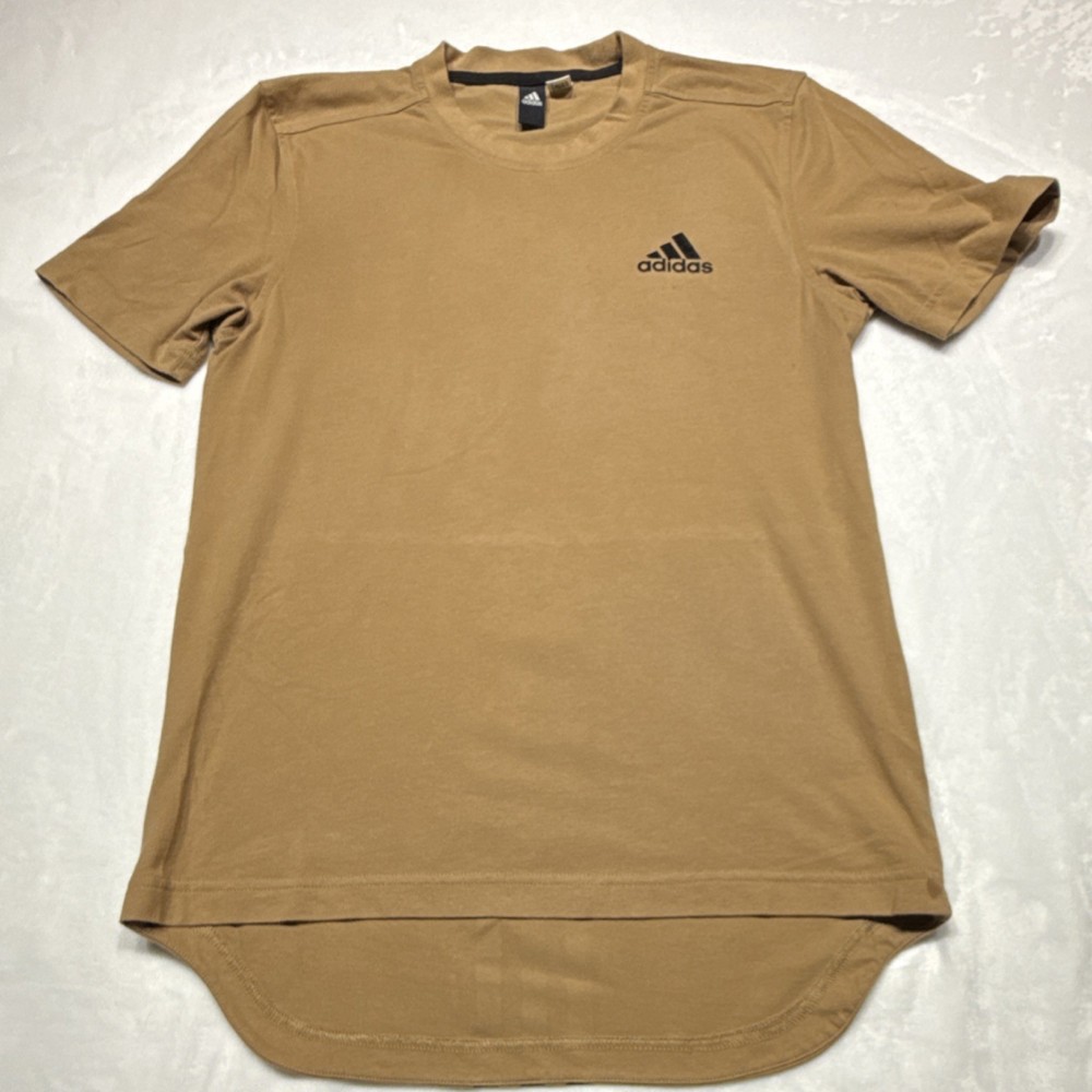 adidas Brown Short Sleeve Pullover T-Shirt Men Logo Striped Activewear