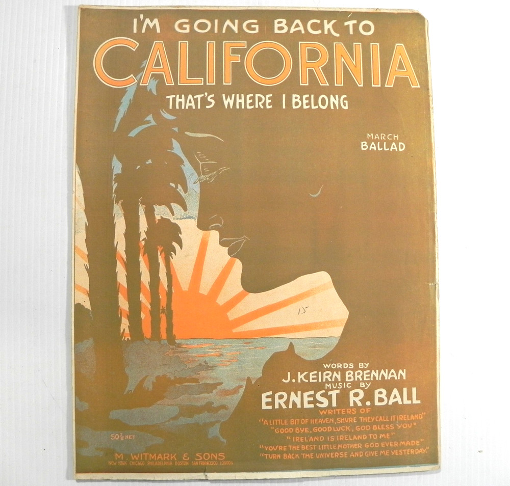 I'm Going Back to California 1916 Antique Sheet Music Large Format