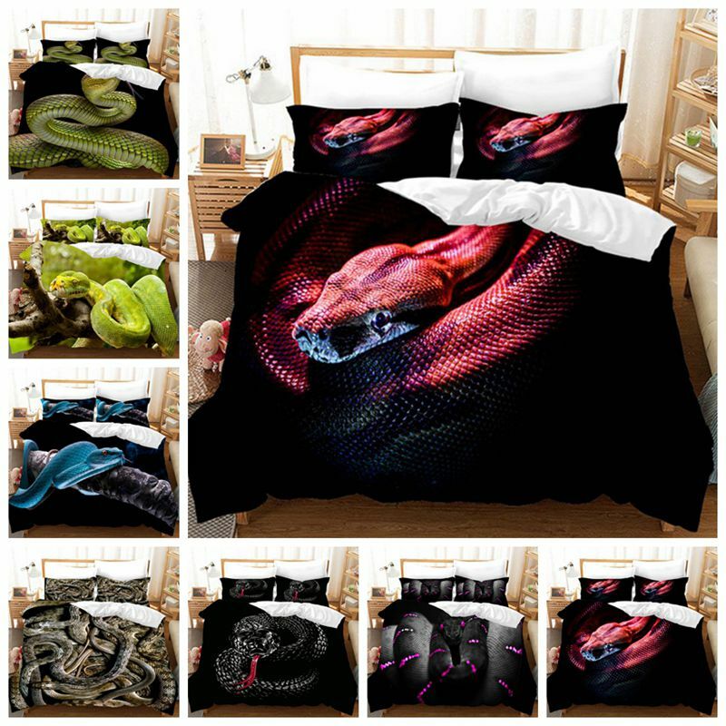Animal Snake Print 3PCS Bedding Set Duvet Cover Comfort Queen King Bedroom Decor