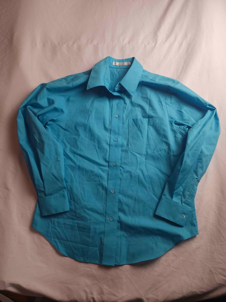 Foxcroft Shirt Top Womens 10P Blue Button Up Long Sleeve Wrinkle Free Career