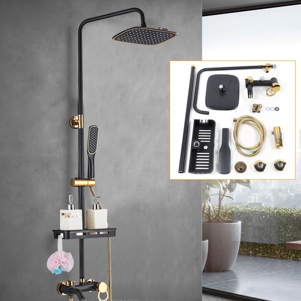 8-Inch Black Rainfall Shower Faucet Set with Hand Spray and Tub Mixer