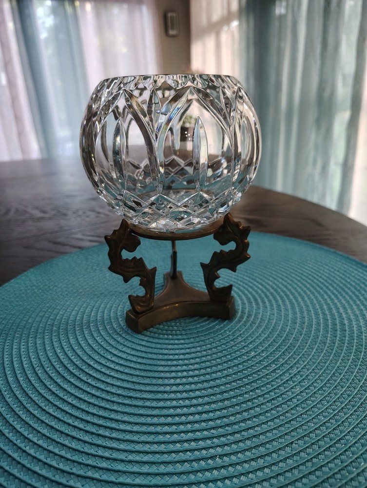 Vtg. Brass & Cut Crystal Rose Bowl | Hollywood Regency Grand Millennial Elegance