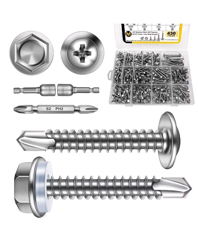 390PCS Self Tapping Screws Assortment, 410 Stainless Steel #8#10 Self Tapping...