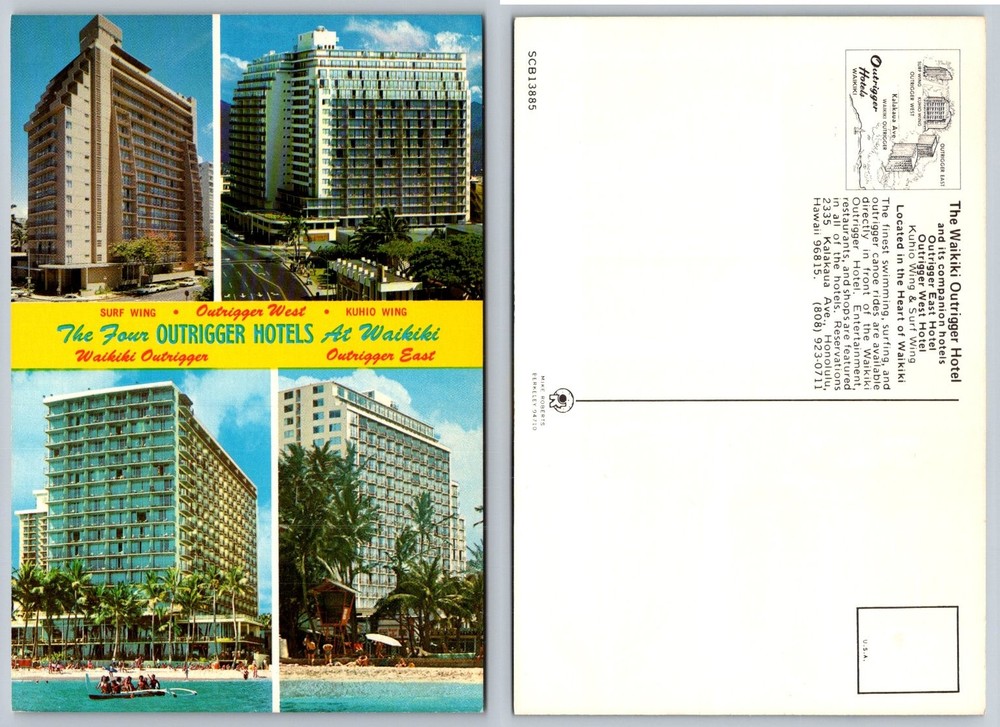 Vintage Outrigger Hotels Waikiki Hawaii Postcard Honolulu Chrome Mike Roberts