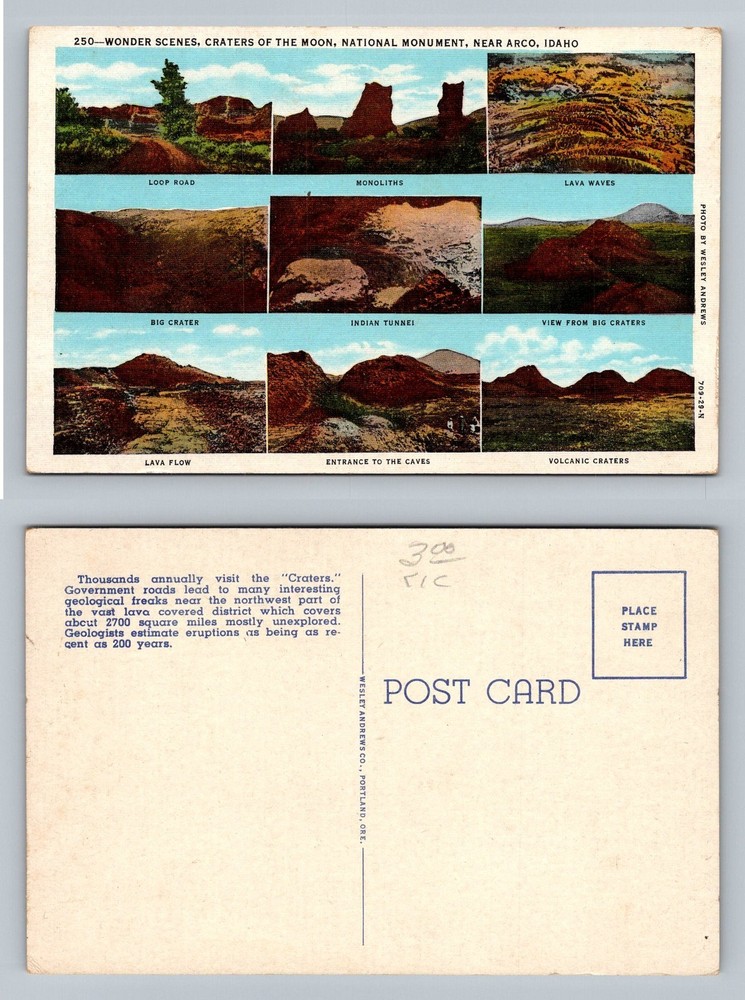 Arco, ID-Idaho Craters of the Moon Lava Monoliths Indian Tunnel Vintage Postcard