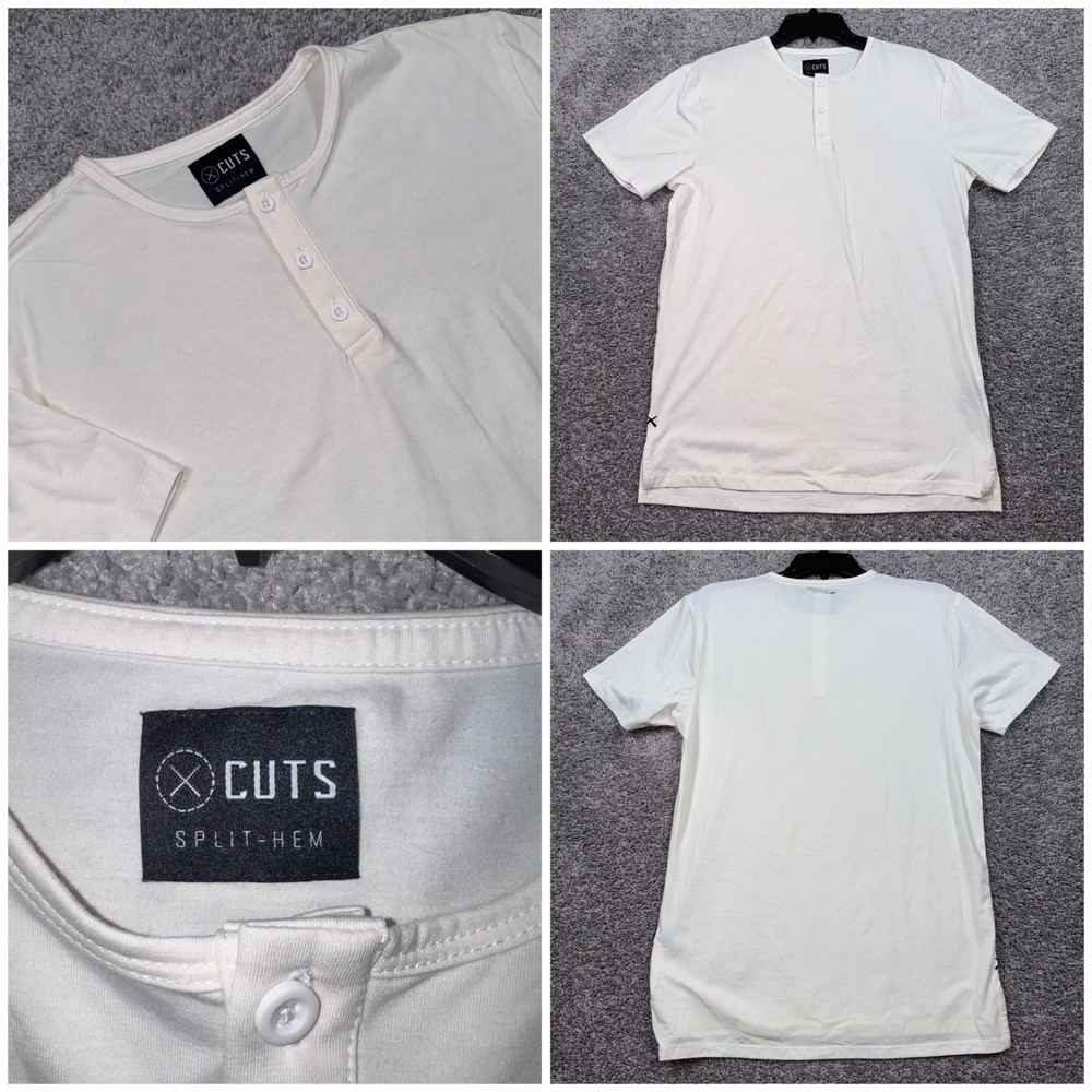 Cuts Henley Mens Split-Hem Stretch Cream White Size Medium NEW