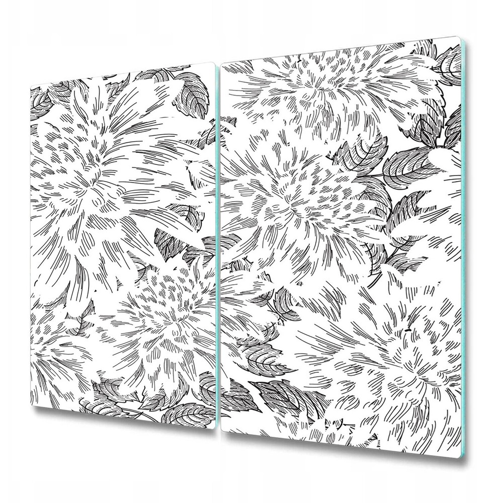 Glass Worktop Saver Kitchen Graphite Dahlias Black white geometric floral
