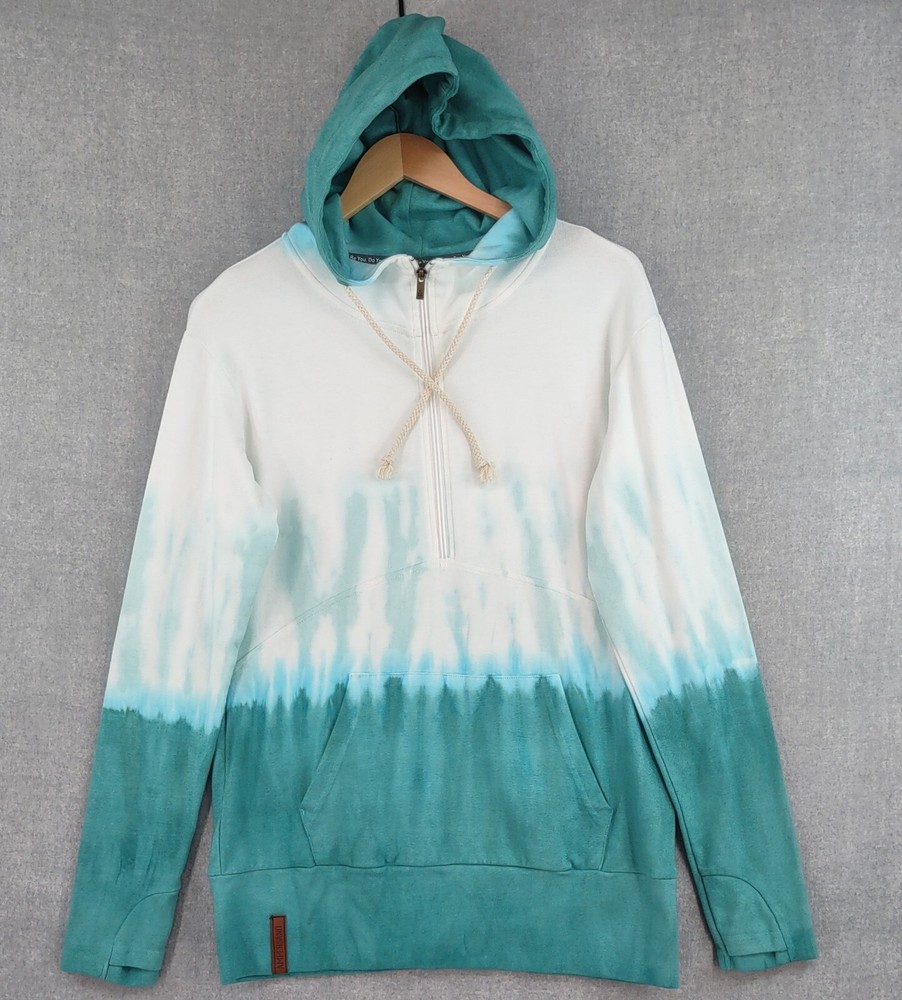 Ampersand Avenue Hoodie Womens Medium Green Tie Dye 1/2 Zip Kangaroo Pocket