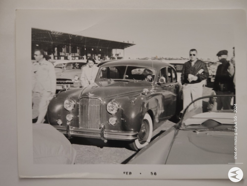 1956 vintage snapshot photo Jaguar car auto race