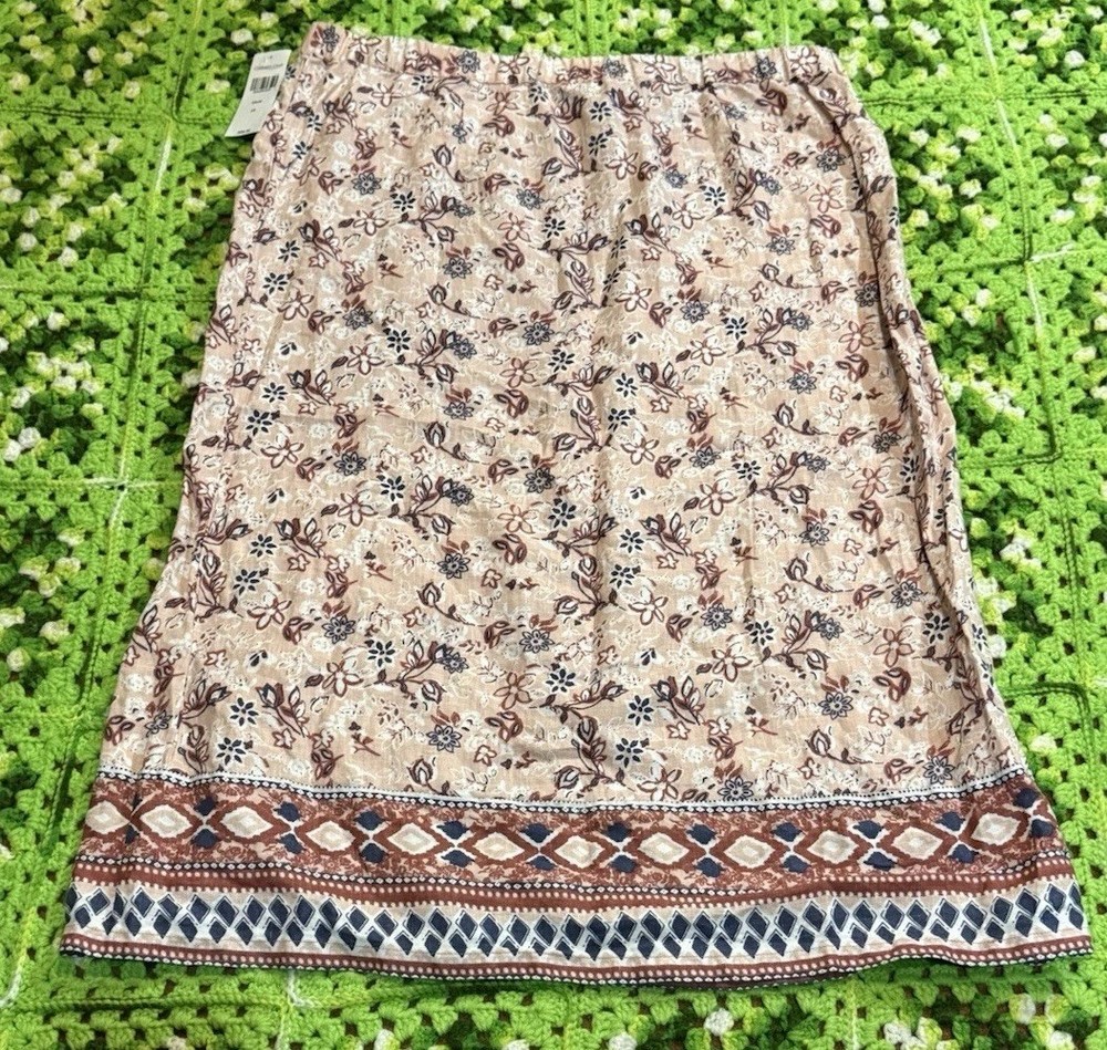 Coldwater Creek  skirt floral print Linen Boho 1X Classic Comfort Spring