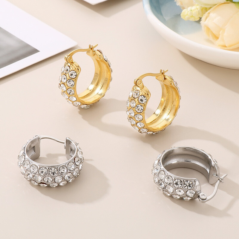 Stylish inlaid rhinestone earrings with titanium steel earrings for girls