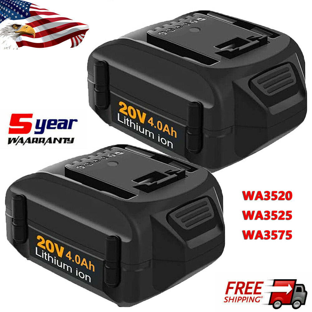2PACK WORX WA3525 20V 4.0Ah Lithium Battery Compatible with WA3520 WA3575 Power Tools  