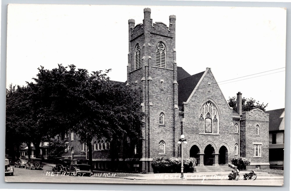 RPPC~Webster City Iowa~Methodist Church Bldg Street View~Real Photo Postcard